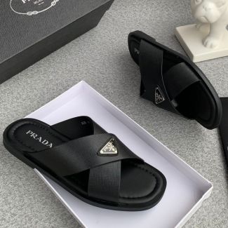 Prada Cross Slippers All Black
