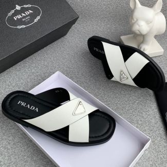 Prada Cross Slippers Black White