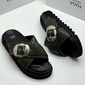 Toga Lightweight Leather Pam Slippers Green