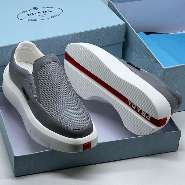 Prada Slip-On Sneakers Grey White
