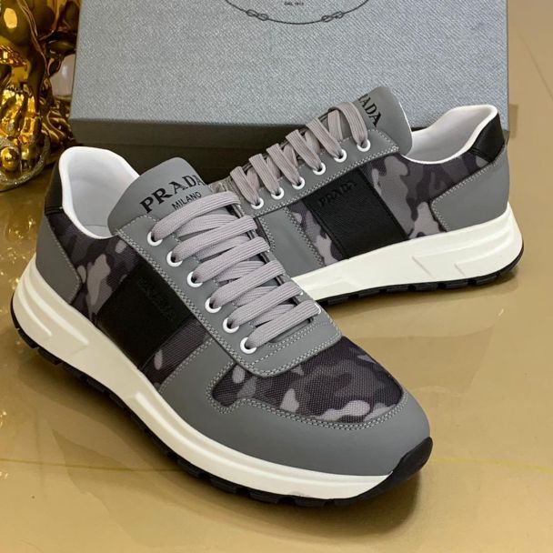 Prada Gray Camo Lace Up Sneakers