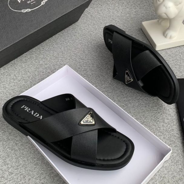 Prada Cross Slippers All Black