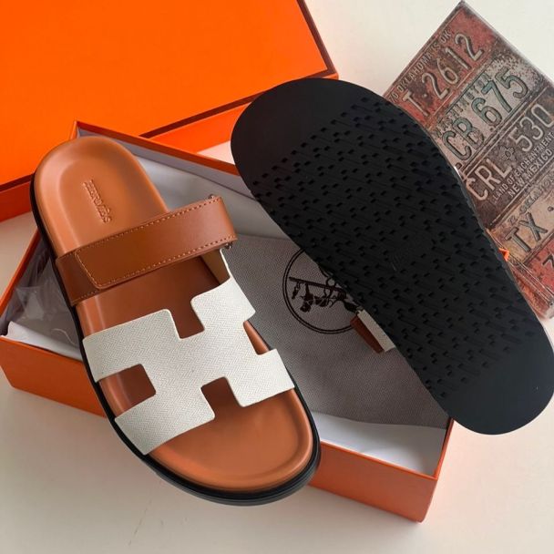 Hermes Slide Slippers Brown Mix