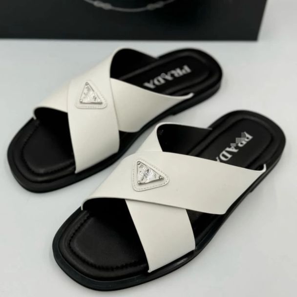 Prada Cross Slide Pam Slippers White